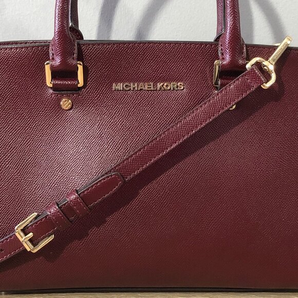 Michael Kors Selma Medium Saffiano Leather Merlot/Wine Satchel Crosbody Handbag - Picture 10 of 16